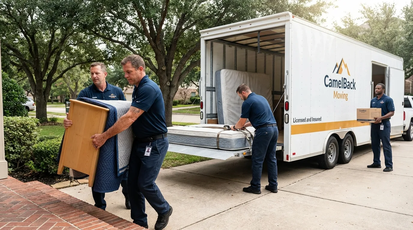 Crew loading residential truck for cross-state move from Marysville, KS