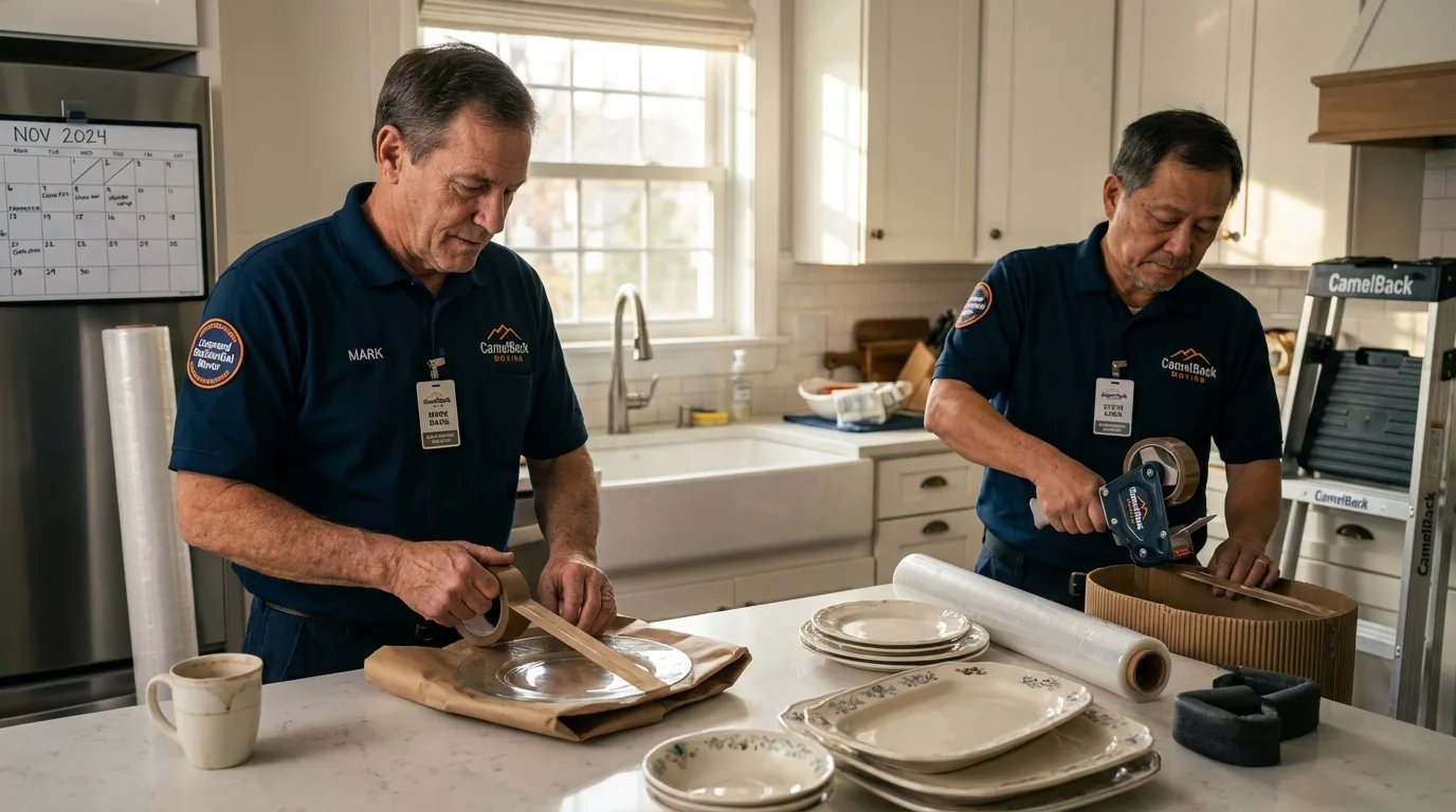 Professional crew packing kitchen dishware in Marysville, KS